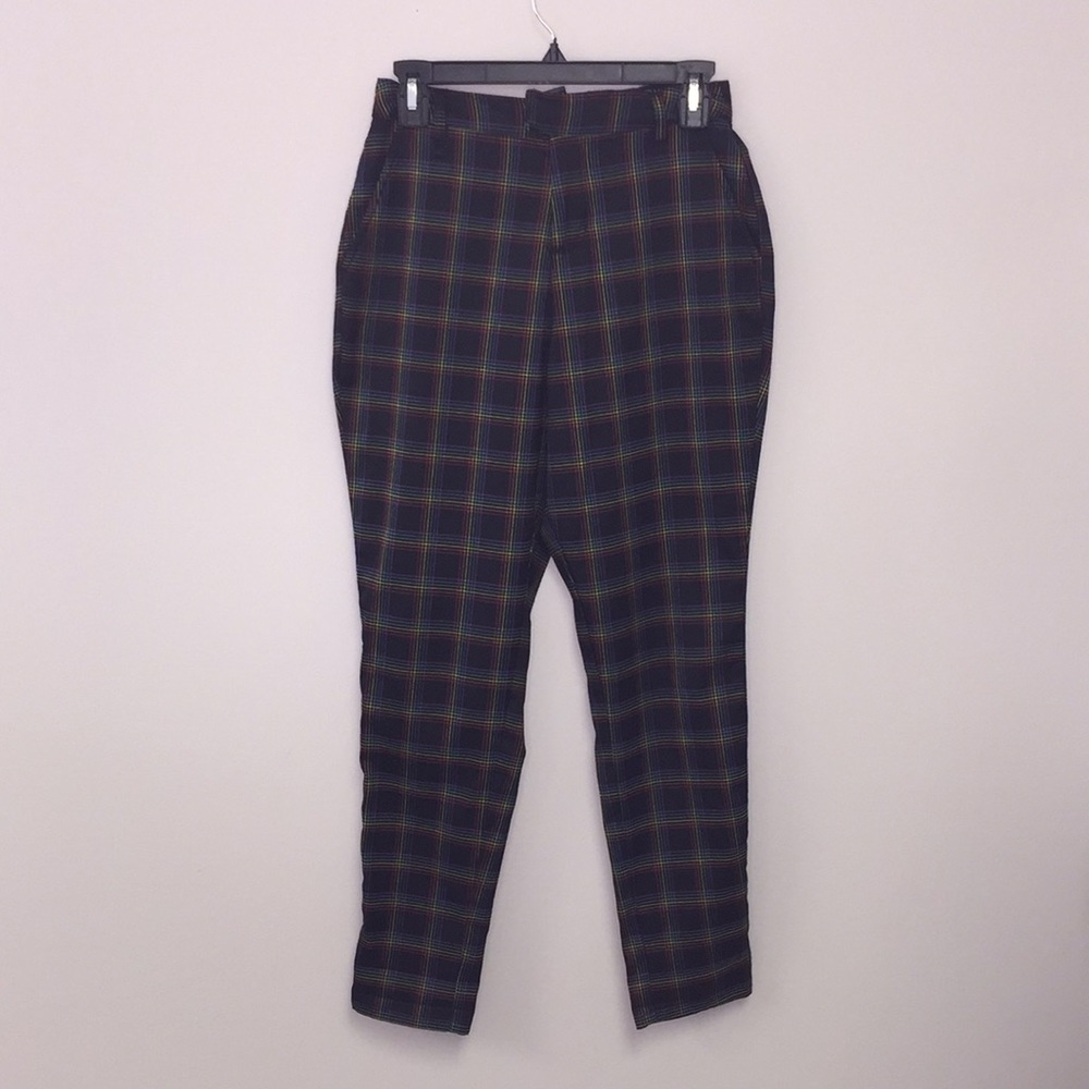 Hot Topic Straight Leg Plaid Pants, Black/Red/Orange, Juniors Size Small